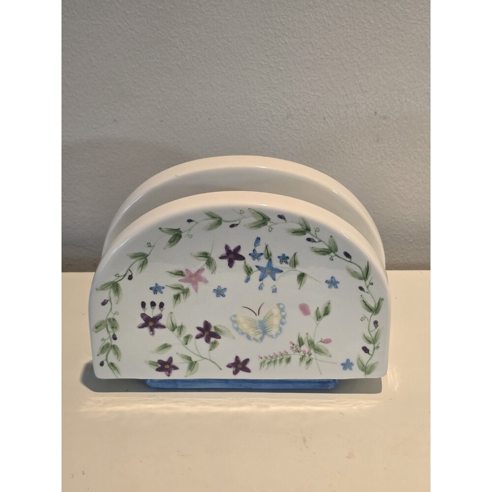 Lillian Rose Spring Flowers Ceramic Napkin Holder Butterfly Floral Decor